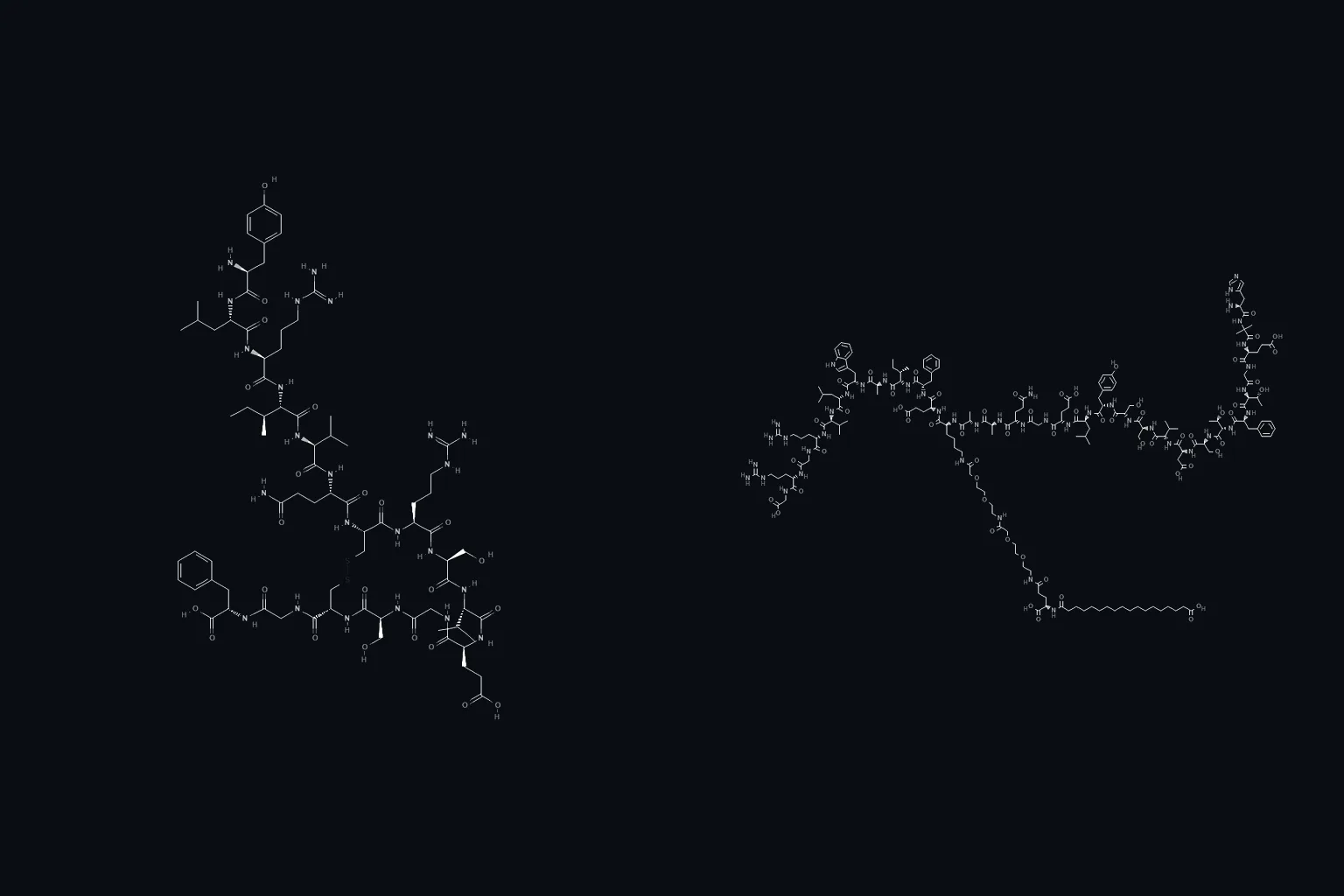Molecular structures of AOD-9604 and Semaglutide side by side, illustrating aod 9604 vs semaglutide