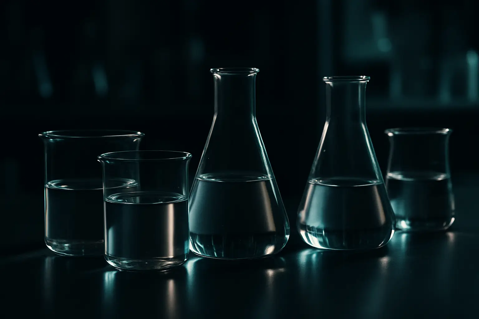 Laboratory glassware on a dark research bench, illustrating best peptides for anti aging