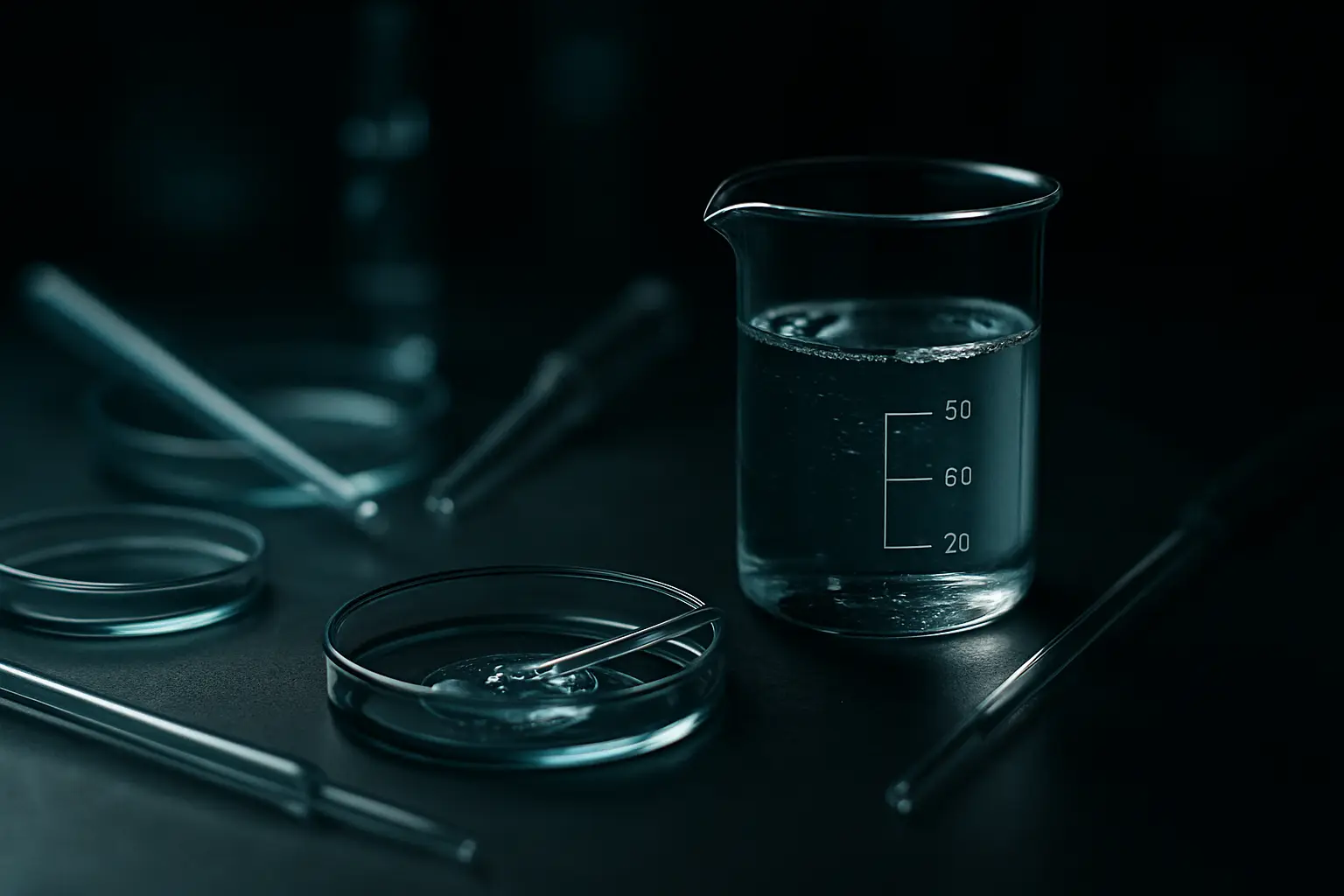 Cosmetic chemistry bench with petri dishes and pipettes, illustrating best peptides for hair growth