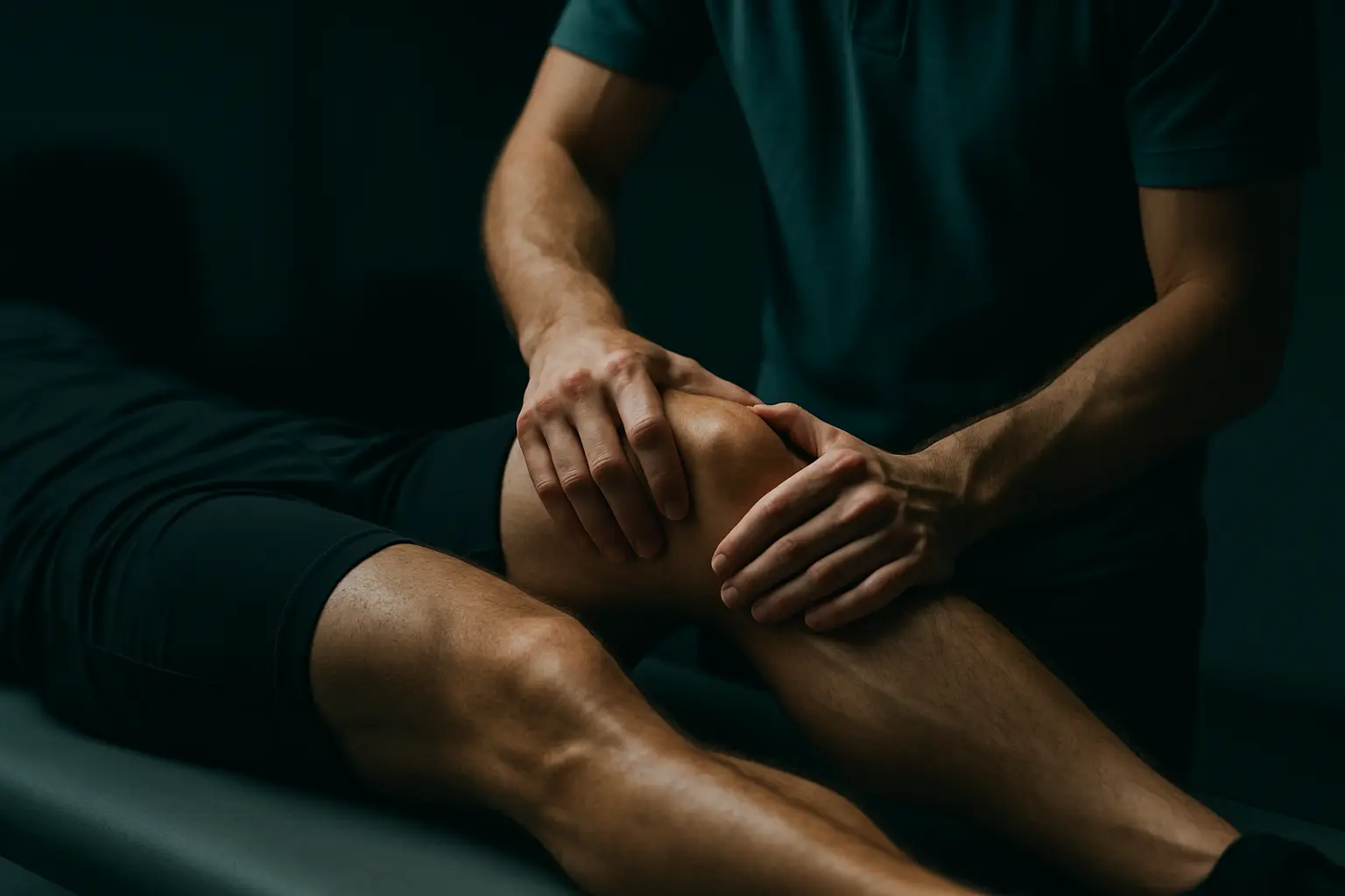 Physiotherapy treatment on an athlete's knee, illustrating best peptides for joint pain