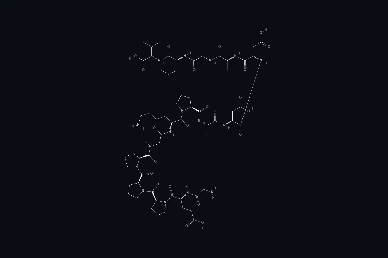 2D molecular structure of BPC-157, illustrating bpc 157 reddit