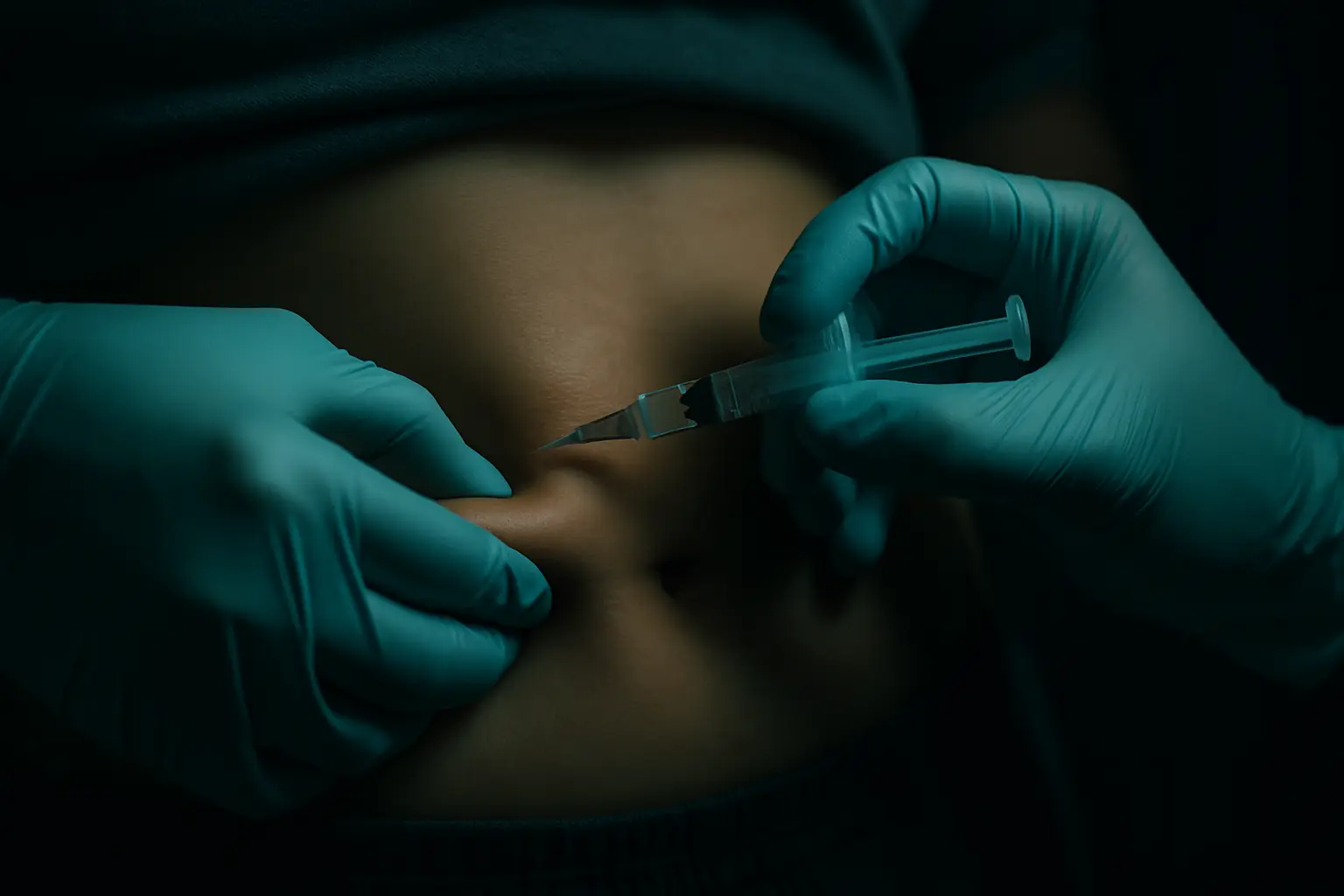 Subcutaneous injection into the abdomen, illustrating how to reconstitute peptides