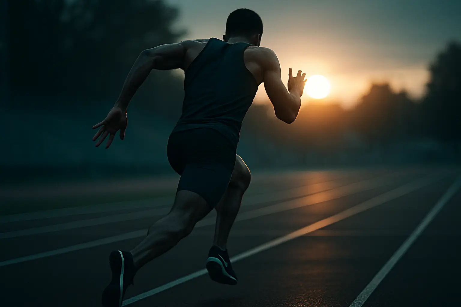 Runner sprinting on a track at dawn, illustrating klow stack
