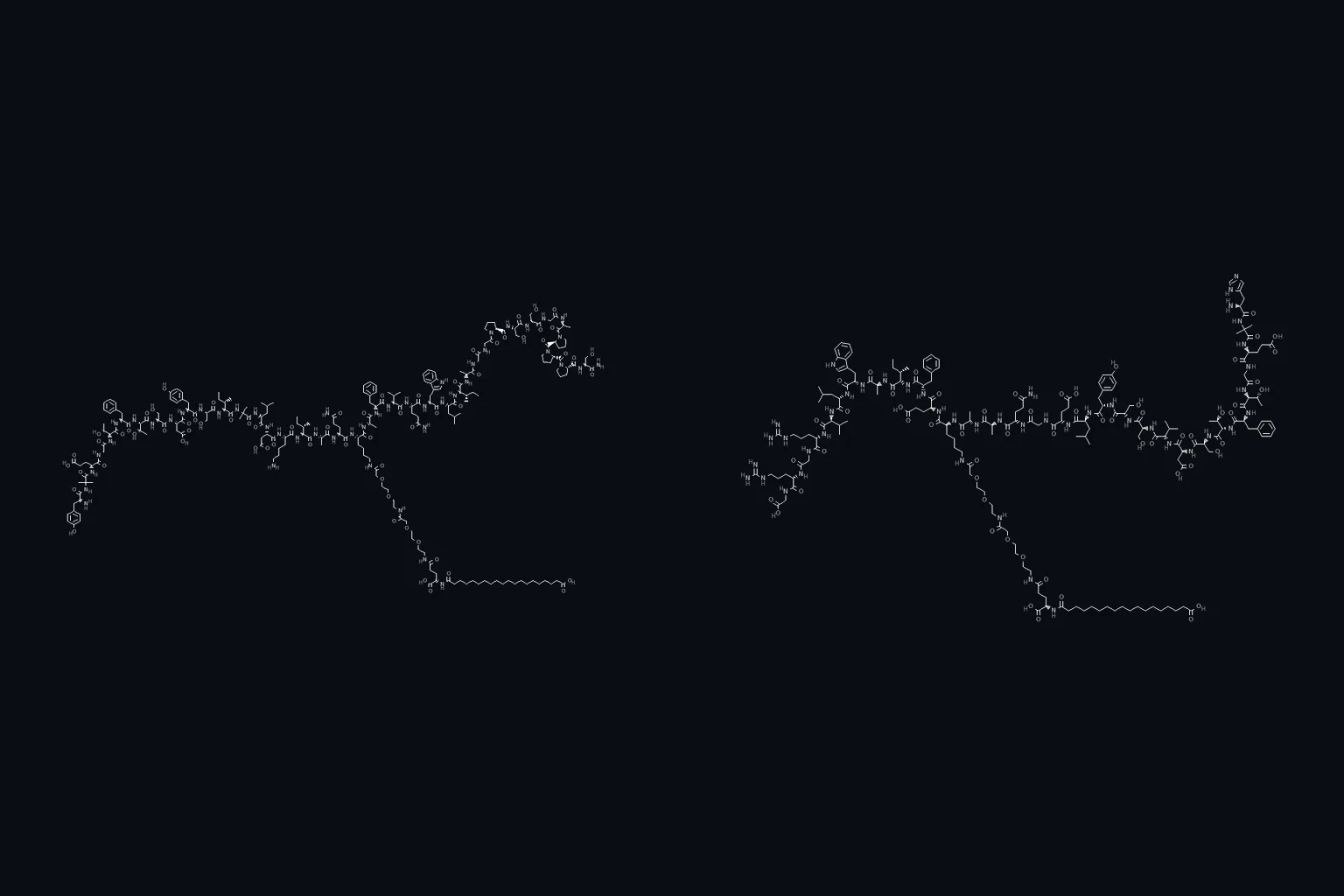 Molecular structures of Tirzepatide and Semaglutide side by side, illustrating mounjaro vs ozempic
