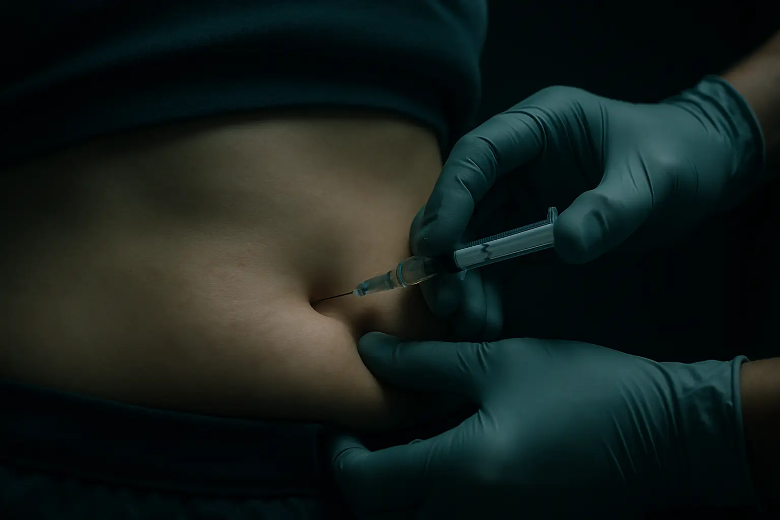 Subcutaneous injection into the abdomen, illustrating peptide injections
