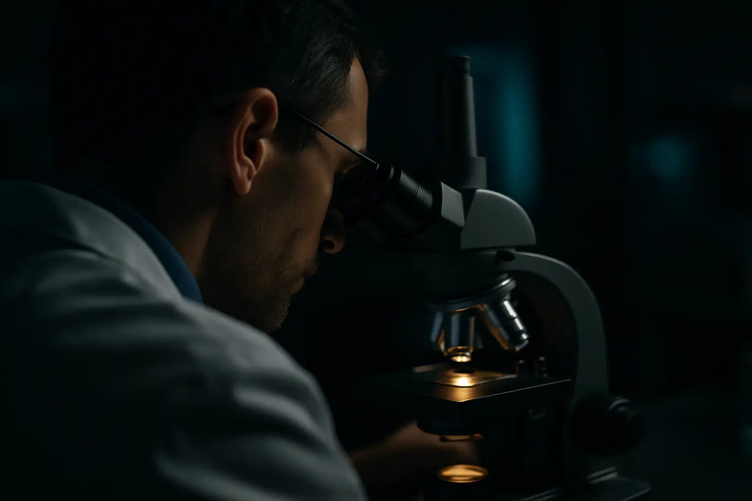 Scientist looking into a microscope in a dark lab, illustrating trulicity vs ozempic