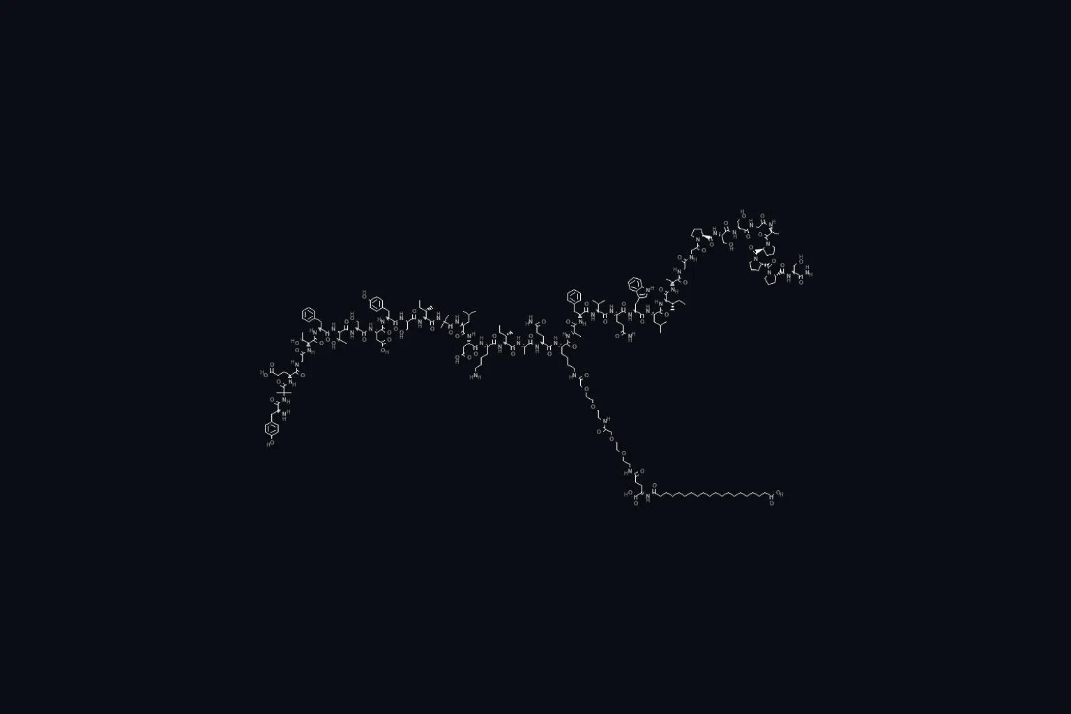2D molecular structure of Tirzepatide, illustrating zepbound reddit
